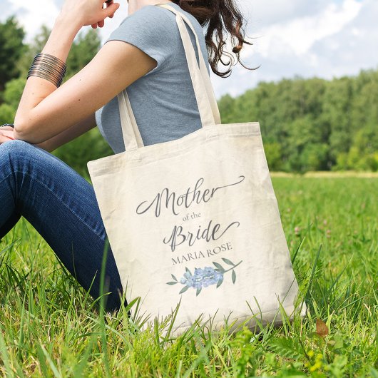 Tote Bag Floral Blue Mère de la mariée Calligraphie