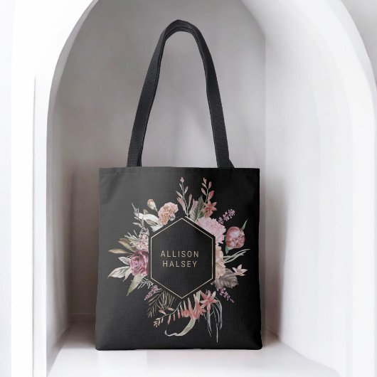 Tote Bag Floral Boho rustique élégant avec cadre géométriqu