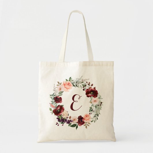 Tote Bag Floral Bourgogne Blush Green Wreath (Devant)