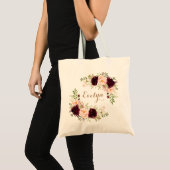 Tote Bag Floral Bourgogne Blush Greenery Or Personnalisé (Devant (produit))