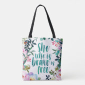 Tote Bag Floral Brave Free Feminine Citation (Dos)