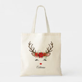 Tote Bag Floral Christmas Reindeer Nom personnalisé (Dos)