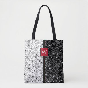 Tote Bag Floral Color Block Motif noir blanc et monogramme