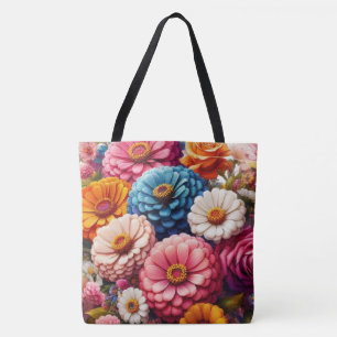 Tote Bag Floral coloré/Zinnia printanière/Rose