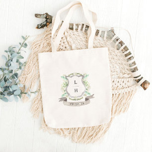 Tote Bag Floral Crest Aquarelle Monogramme Mariage
