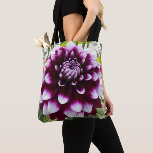 Tote Bag Floral Dahlia rose et blanc (De près)