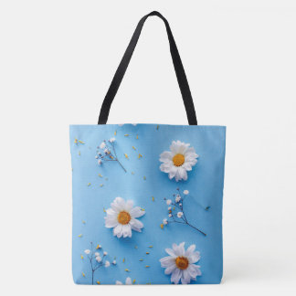 Tote Bag Floral Daisy Motif - Bleu clair