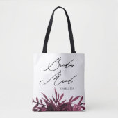 Tote Bag Floral de Bourgogne avec script Bridesmaid (Devant)