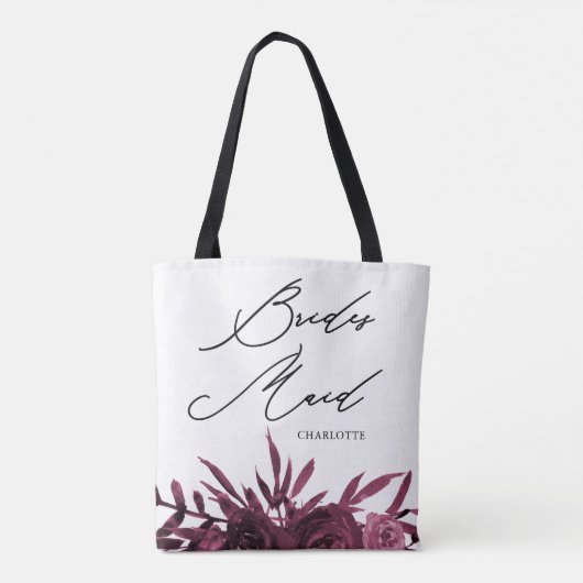 Tote Bag Floral de Bourgogne avec script Bridesmaid (Dos)