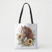 Tote Bag Floral de tournesol Rustique Horse (Devant)