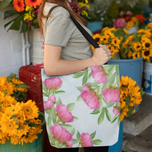 Tote Bag Floral Élégant Peonies Roses Simple Fleurs de Jard