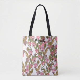 Tote Bag Floral en rose, vert olive option personnalisée