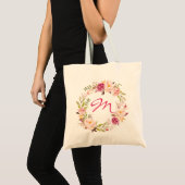 Tote Bag Floral et monogramme rose (Devant (produit))