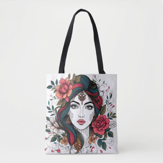 Tote Bag Floral  Face – Boho Beauty Tote (Devant)