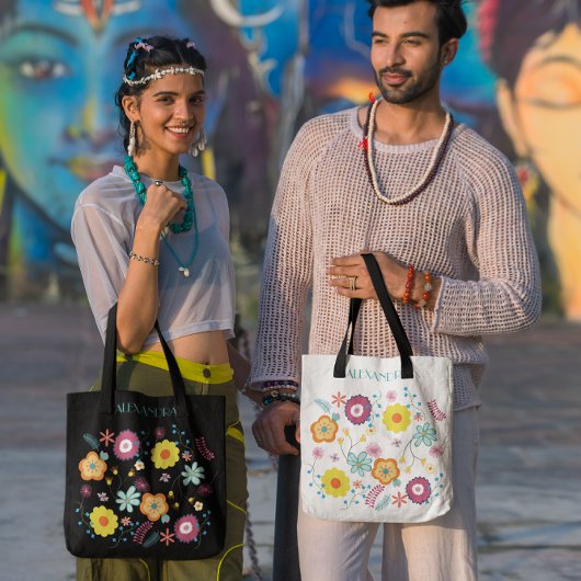 Tote Bag Floral Flower Power coloré