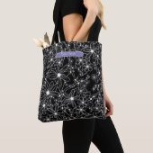 Tote Bag Floral foncé noir blanc Motif pourpre Nom (De près)
