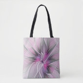 Tote Bag Floral Fractal moderne Fleur Abstraite rose gris (Devant)