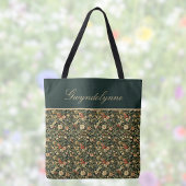 Tote Bag Floral Green Cream William Morris Inspired w Name
