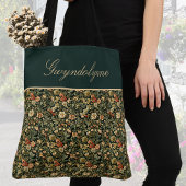 Tote Bag Floral Green Cream William Morris Inspired w Name
