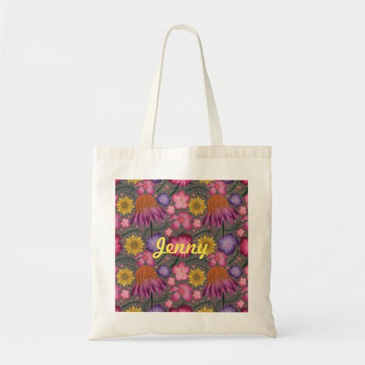 Tote Bag Floral gris fleur sauvage personnalisé (Devant)