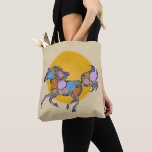 Tote Bag Floral Horse Silhouette_Sac fourre-tout pourpre
