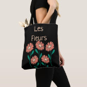 Tote Bag Floral Les Fleurs Rose Peach Vert Noir (De près)