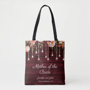 Tote Bag Floral Maroon en bois Rustique Mère de la mariée