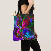 Tote Bag Floral moderne Art Abstrait Rouge Bleu Motif #12 (De près)