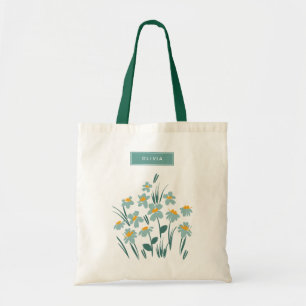 Tote Bag Floral moderne marguerite bleu girly élégant éléga