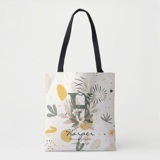 Tote Bag Floral Monogram H – Vibrant Botanical Letter Art (Devant)