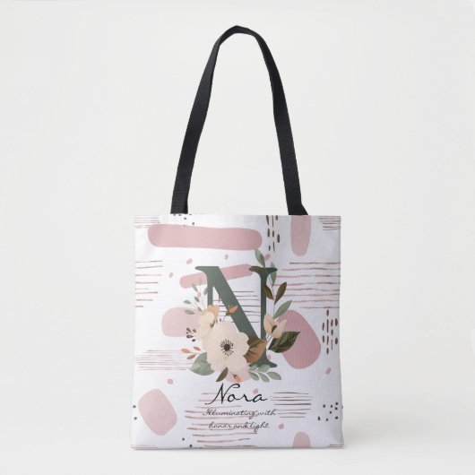 Tote Bag Floral Monogram N – Radiant Botanical Letter N (Devant)