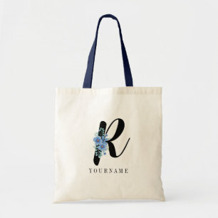 Tote Bag Floral Monogramme R Fleur bleue
