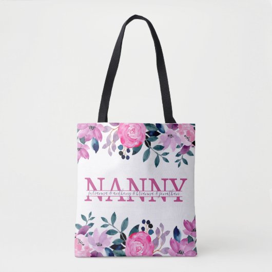 Tote Bag Floral Nanny scinde Monogramme avec des petits-enf (Devant)