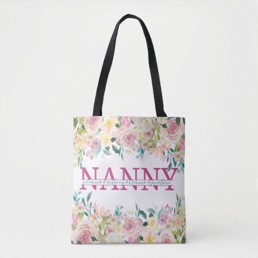 Tote Bag Floral Nanny scinde Monogramme avec des petits-enf (Devant)