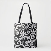 Tote Bag Floral noir blanc & Fleurs Motif de fleurs (Devant)