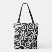 Tote Bag Floral noir blanc & Fleurs Motif de fleurs (Dos)