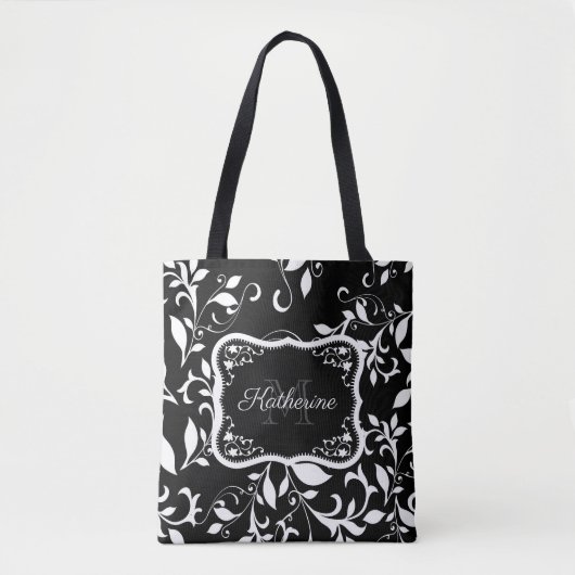 Tote Bag Floral noir et blanc (Devant)