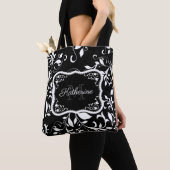 Tote Bag Floral noir et blanc (De près)