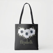 Tote Bag Floral noir et blanc avec nom (Devant)