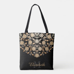 Tote Bag Floral noir et or élégant