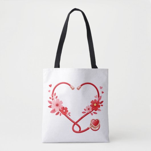 Tote Bag Floral Nurse Stethoscope (Devant)