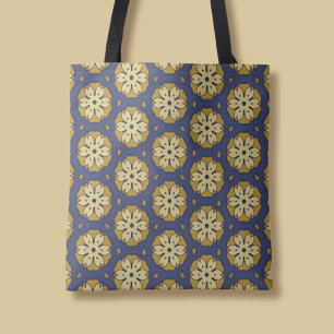 Tote Bag Floral or et bleu et Motif Teardrop