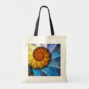 Tote Bag Floral Orange Bleu Jaune Art Abstrait
