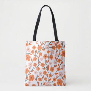 Tote Bag Floral Orange Pastel Blanc sans couture