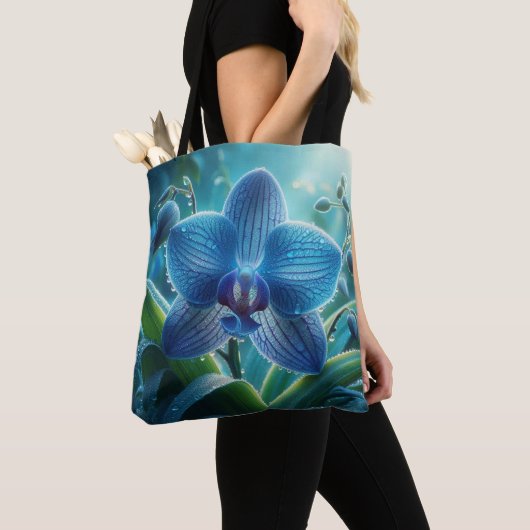 Tote Bag Floral orchidée bleue (De près)