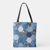 Tote Bag Floral, patchwork de denim : motif bleu. (Dos)