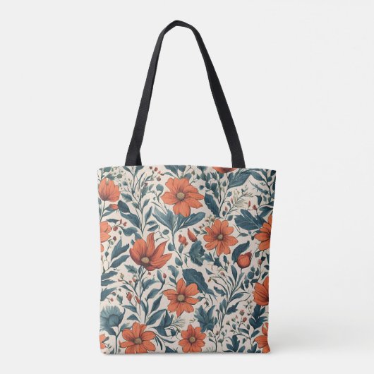 Tote Bag Floral Pattern of Vibrant Orange Flowers (Dos)