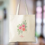 Tote Bag Floral personnalisé<br><div class="desc">Ce joli sac fourre-tout est décoré d'un bouquet d'aquarelles de roses et de feuillage dans les tons rose,  corail et vert. Facile à personnaliser. Aquarelle originale © Michele Davies.</div>
