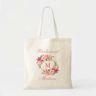 Tote Bag Floral Rose Blush Gold Circle Monogramme Bridesmai