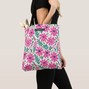 Tote Bag Floral rose marguerite Aquarelle Motif botanique